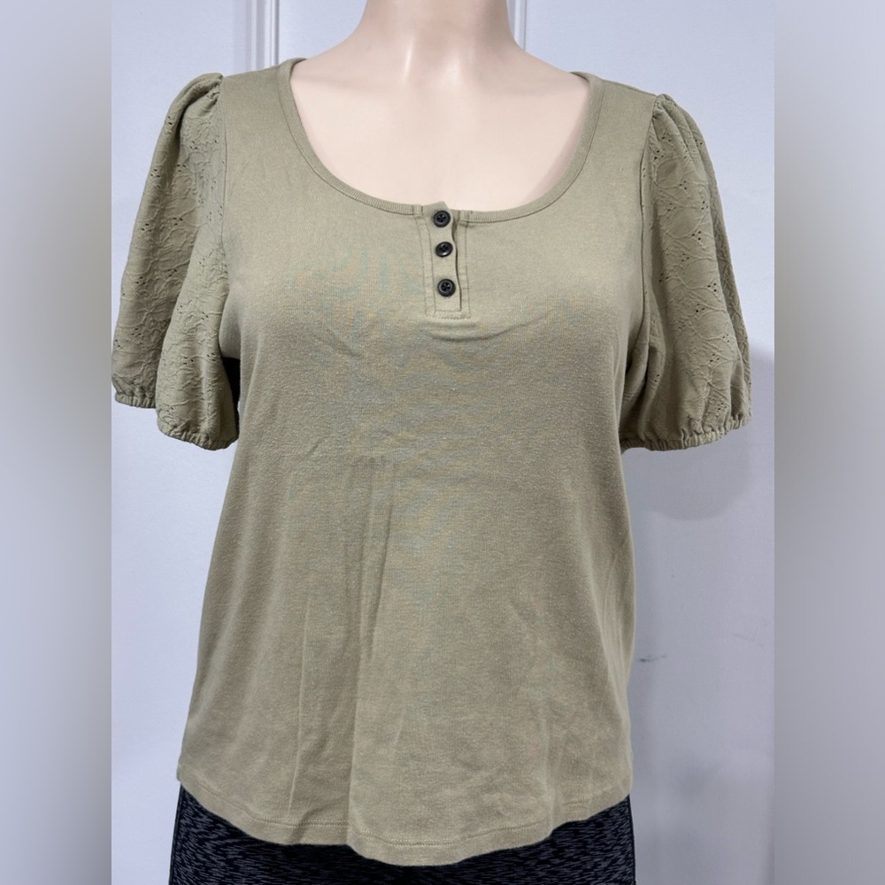 Madewell Eyelet Sleeve Blouse Green Size Large